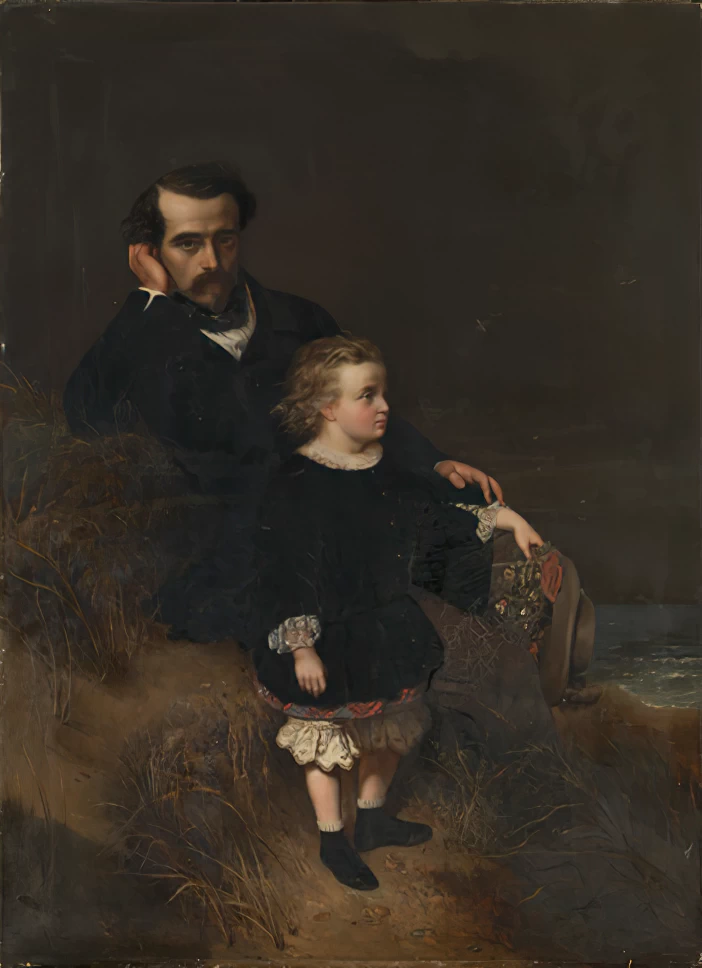 Pierre Olivier Joseph Coomans - Autoritratto del pittore con il figlio Oscar